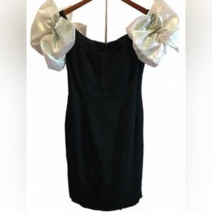 Vintage Ann Taylor & Nicole Miller Black Dress with Big Shimmery White Sleeves